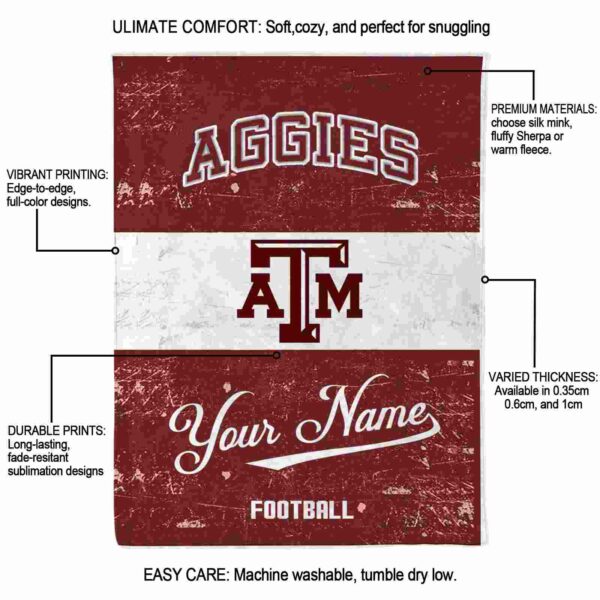 customized texas am aggies grunge texture maroon white blanket new arrival