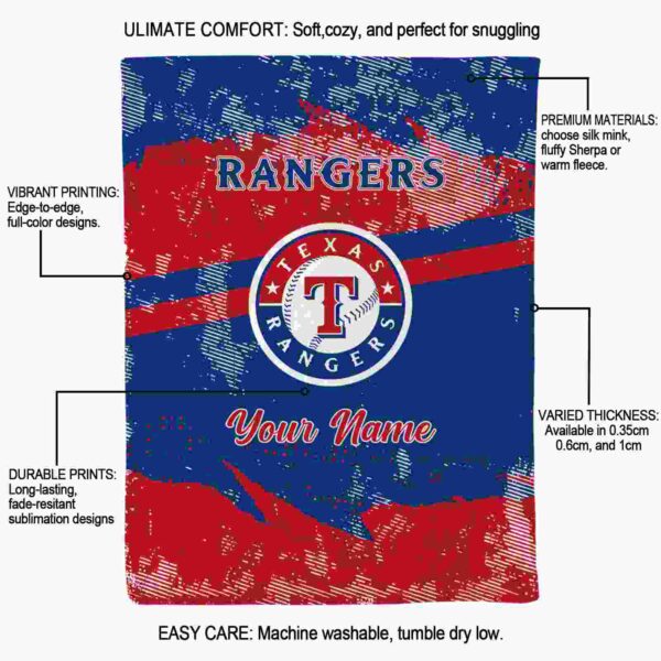 customized texas rangers grunge streaks blue blanket new arrival