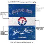 customized texas rangers grunge texture blue white blanket best selling