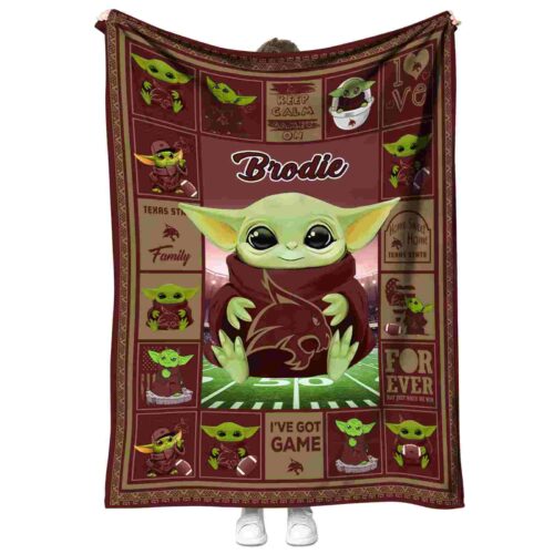 customized texas state bobcats baby yoda maroon blanket best selling