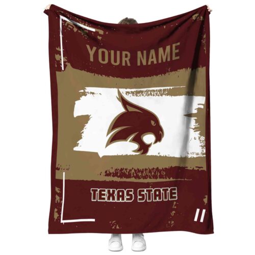 customized texas state bobcats paint strokes maroon white blanket best selling