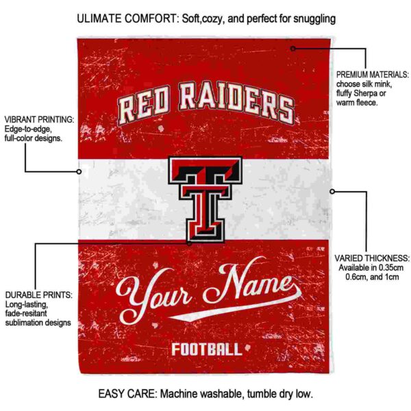 customized texas tech red raiders grunge texture red white blanket new arrival
