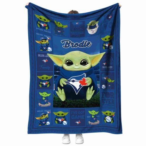 customized toronto blue jays baby yoda blue blanket best selling