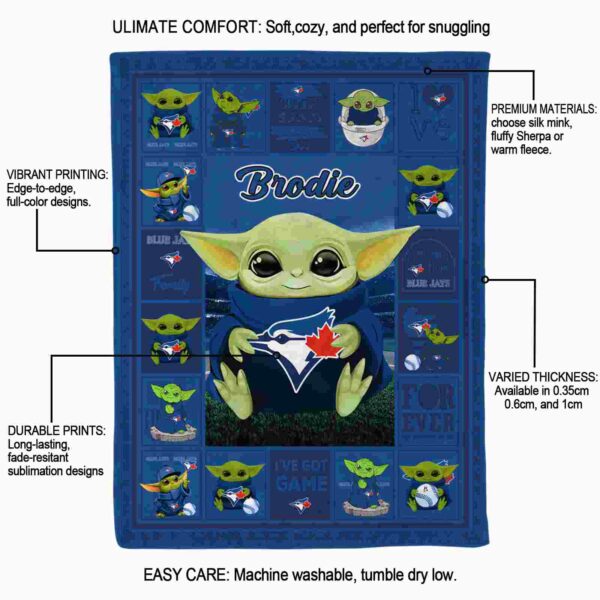 customized toronto blue jays baby yoda blue blanket new arrival