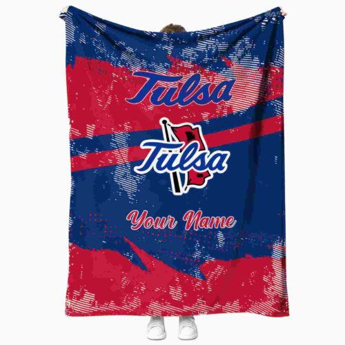 customized tulsa golden hurricane grunge streaks blue blanket best selling