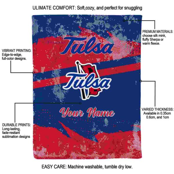 customized tulsa golden hurricane grunge streaks blue blanket new arrival