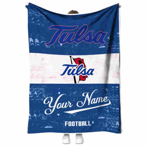 customized tulsa golden hurricane grunge texture blue white blanket best selling