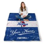 customized tulsa golden hurricane grunge texture blue white blanket high quality
