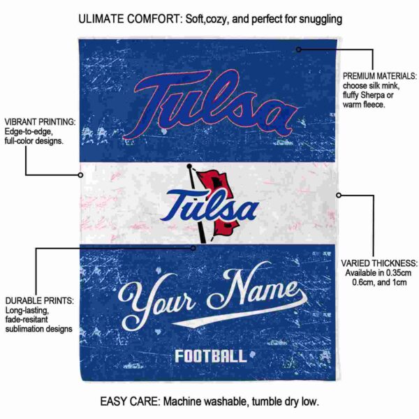 customized tulsa golden hurricane grunge texture blue white blanket new arrival