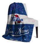 customized tulsa golden hurricane grunge texture blue white blanket top rated