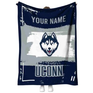 customized uconn huskies paint strokes blue white blanket best selling