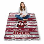 customized umass minutemen floral stripes red white blanket best selling