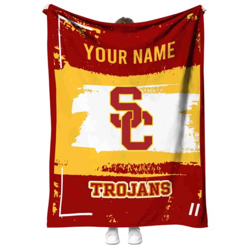 customized usc trojans paint strokes red white blanket best selling