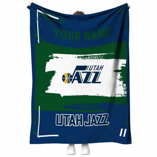 customized utah jazz paint strokes navy white blanket best selling
