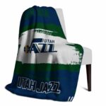 customized utah jazz paint strokes navy white blanket best selling