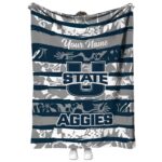 customized utah state aggies floral stripes navy white blanket best selling