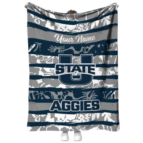 customized utah state aggies floral stripes navy white blanket best selling