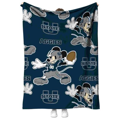 customized utah state aggies mickey navy blanket best selling