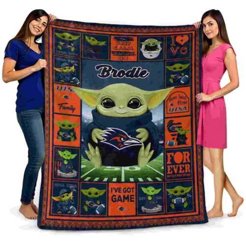 customized utsa roadrunners baby yoda orange blanket fashion forward