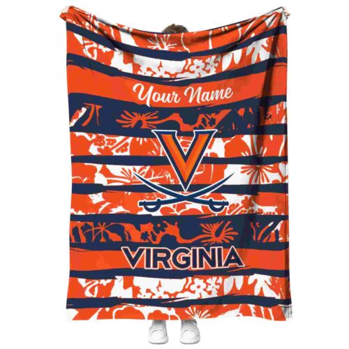 customized virginia cavaliers floral stripes blue white blanket best selling