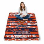 customized virginia cavaliers floral stripes blue white blanket best selling
