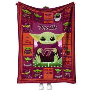 customized virginia tech hokies baby yoda maroon blanket best selling