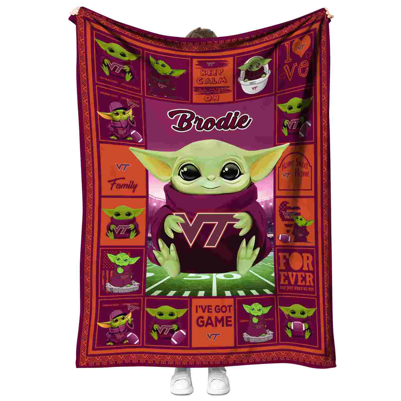 customized virginia tech hokies baby yoda maroon blanket best selling customized virginia tech hokies baby yoda maroon blanket best selling