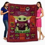 customized virginia tech hokies baby yoda maroon blanket best selling