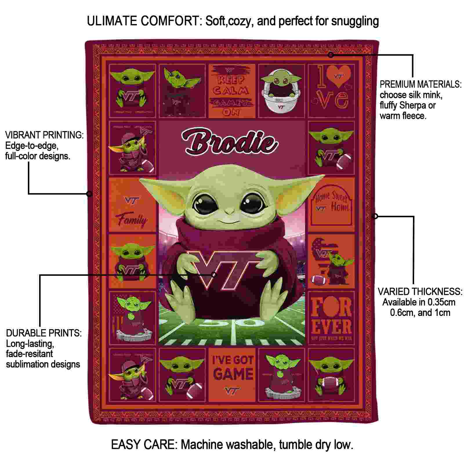 customized virginia tech hokies baby yoda maroon blanket new arrival customized virginia tech hokies baby yoda maroon blanket new arrival
