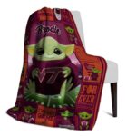 customized virginia tech hokies baby yoda maroon blanket best selling