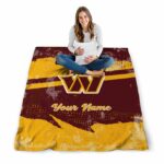 customized washington commanders grunge streaks burgundy blanket best selling