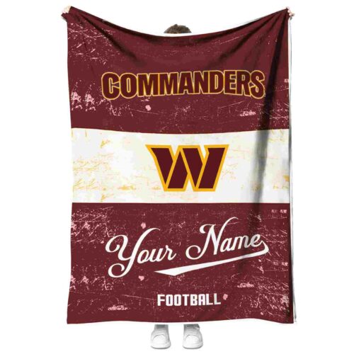 customized washington commanders grunge texture burgundy white blanket best selling