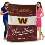 customized washington commanders grunge texture burgundy white blanket best selling