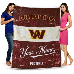 customized washington commanders grunge texture burgundy white blanket fashion forward
