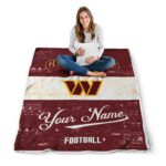 customized washington commanders grunge texture burgundy white blanket best selling