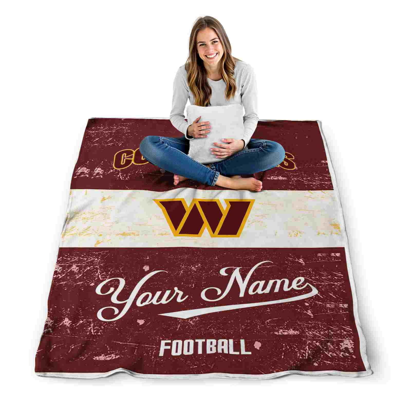 customized washington commanders grunge texture burgundy white blanket high quality customized washington commanders grunge texture burgundy white blanket high quality