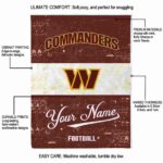 customized washington commanders grunge texture burgundy white blanket best selling