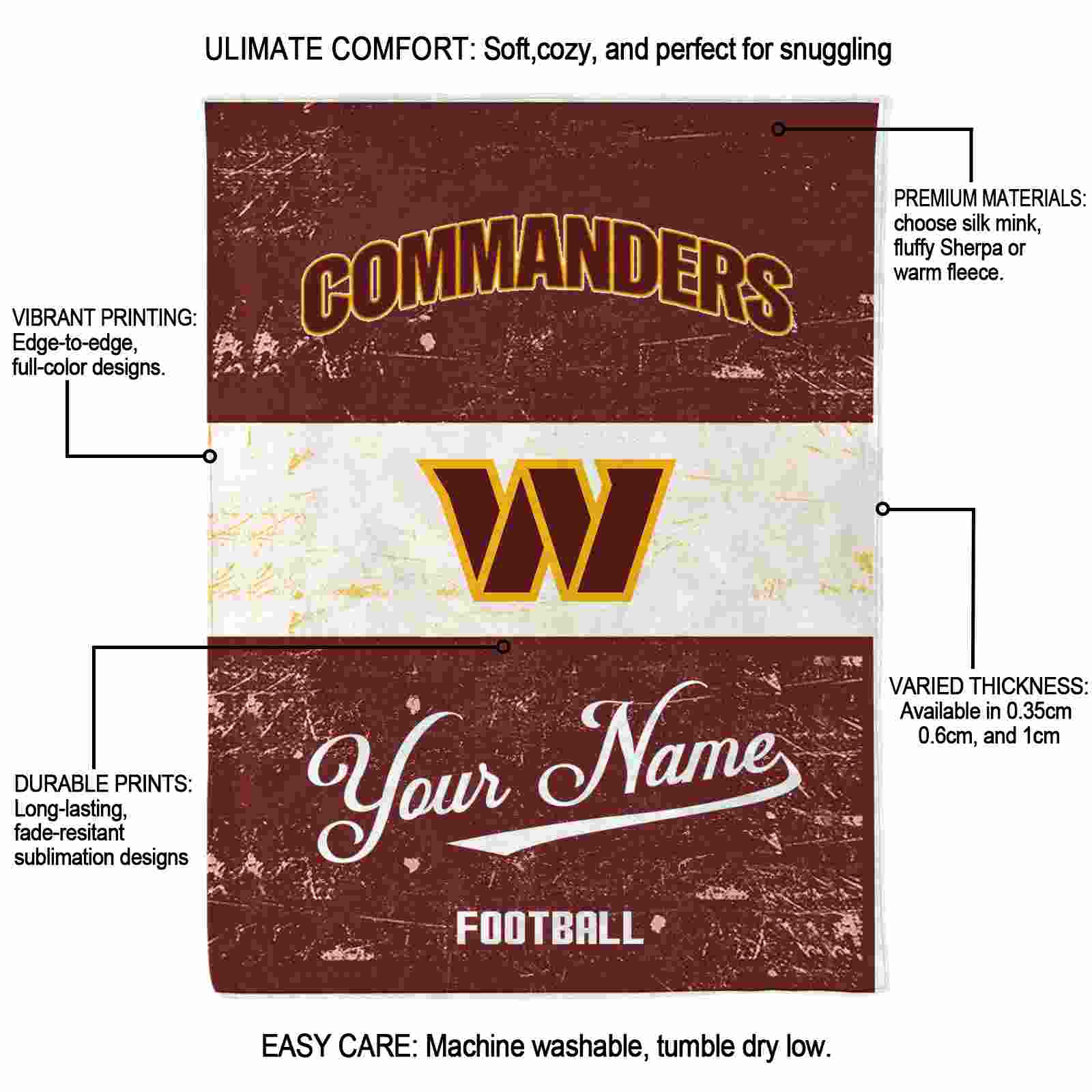 customized washington commanders grunge texture burgundy white blanket new arrival customized washington commanders grunge texture burgundy white blanket new arrival