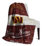 customized washington commanders grunge texture burgundy white blanket best selling