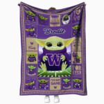 customized washington huskies baby yoda purple blanket best selling