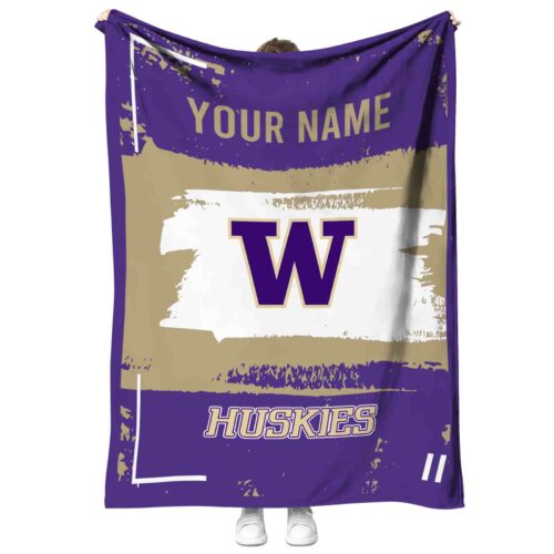 customized washington huskies paint strokes purple white blanket best selling