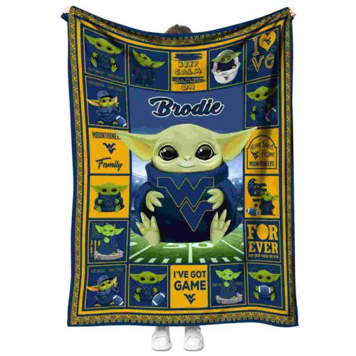 customized west virginia mountaineers baby yoda blue blanket best selling
