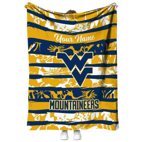 customized west virginia mountaineers floral stripes blue white blanket best selling