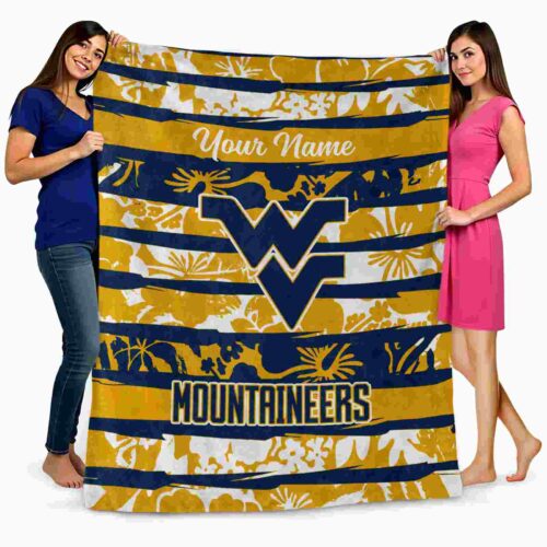 customized west virginia mountaineers floral stripes blue white blanket fashion forward