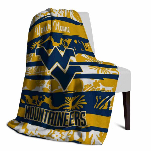 customized west virginia mountaineers floral stripes blue white blanket top rated