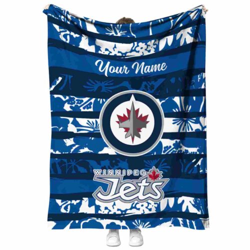 customized winnipeg jets floral stripes blue white blanket best selling