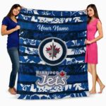 customized winnipeg jets floral stripes blue white blanket best selling