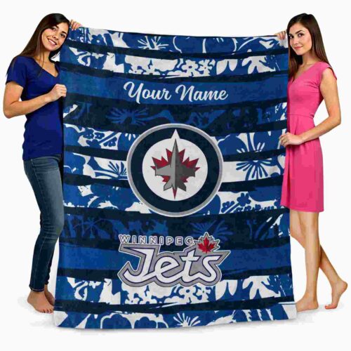 customized winnipeg jets floral stripes blue white blanket fashion forward
