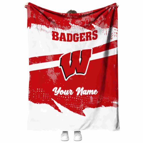 customized wisconsin badgers grunge streaks red blanket best selling
