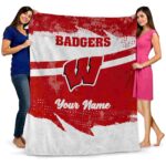 customized wisconsin badgers grunge streaks red blanket best selling